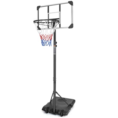 Portable Basketball Hoop for Kids and Adults with Adjustable Height 5.6 to 7 Feet, 28 Inch Shatterproof Backboard, Indoor Outdoor Use - color: Transparent + Iron + Sporty