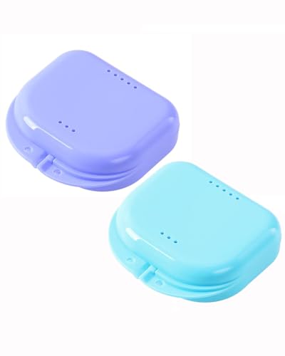 JMU Retainer Case with Vent Holes, Orthodontic Storage Case Travel Box for Aligner & Mouth Guard (2 Pcs, Teal and Purple) - color: Teal/Purple