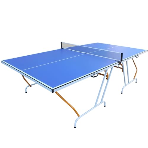 9ft Mid-Size Foldable Table Tennis Table Set - Portable Ping Pong Table for Indoor & Outdoor Games with Net, 2 Paddles, and 3 Balls