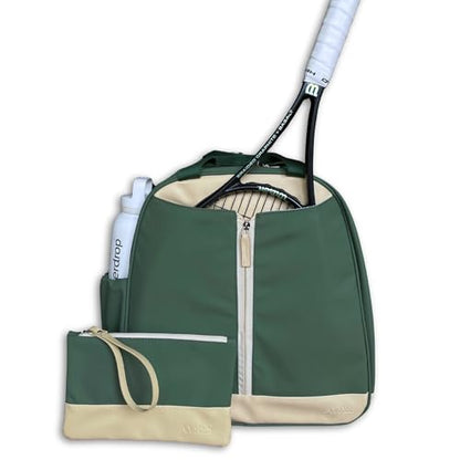 AYRES Tennis Backpack - Spacious Womens Tennis, Padel & Pickleball Bag | Quick-Access Racket Compartment (Fits 2) | Designer Tennis Bag, Water-Resistant & Easy To Clean, Makeup Pouch Included - color: Green