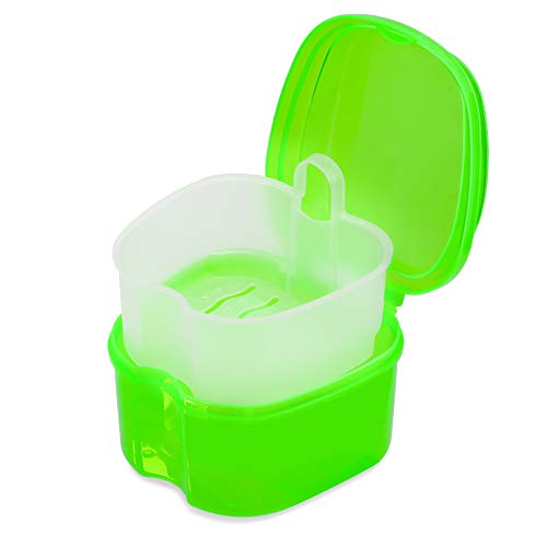 Colorful Plastic Dental Orthodontic Retainer Container Cleaning Case,Denture Bath Box Case Cup Holder Travel, Mouthguard Storage Soaking Case - color: Transparent Green
