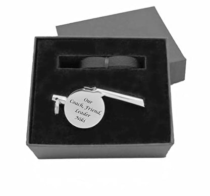 Personalized Silver Coach Whistle with Lanyard Custom Engraved Free - Referee or Sports Gift with Free Engraving - Ships from USA