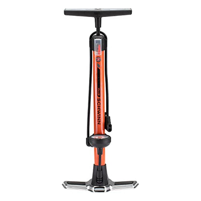 Schwinn Air Center Series or Basic Floor Pump, for a Range of Bikes, 100, 120 or 160 PSI, Soft Grip Handle, Dual Head for Schrader and Presta Valves, Manual Air Pump