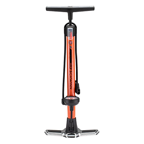 Schwinn Air Center Series or Basic Floor Pump, for a Range of Bikes, 100, 120 or 160 PSI, Soft Grip Handle, Dual Head for Schrader and Presta Valves, Manual Air Pump
