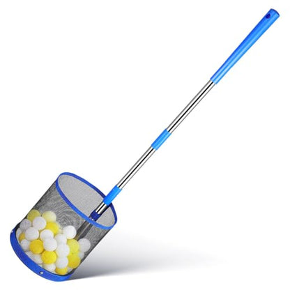 POPETPOP Ping Pong Ball Retriever: Adjustable Table Tennis Picker with Telescopic Handle, Large Capacity Net Basket Collector for Practice