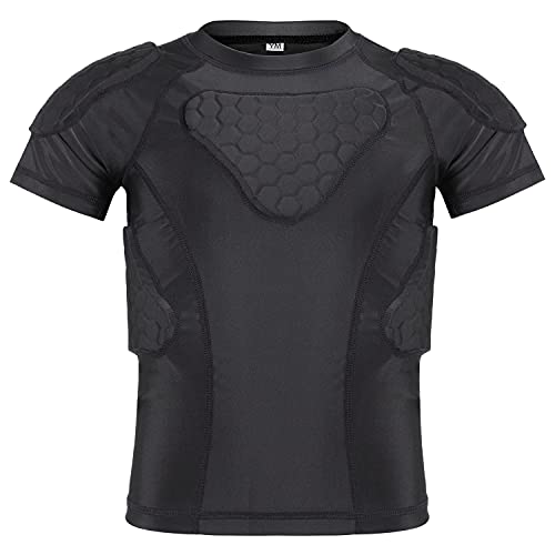 Youth Padded Compression Shirt Rib Protector for Football Protective Gear Baseball Padded Shirt Kid Child Boys - color: Black, size: Small