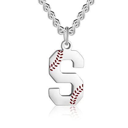 AIAINAGI Baseball Initial A-Z Letter Necklace - Men's Baseball Charm Pendant in Stainless Steel Silver Chain, 22inch Personalized Gift - style: S Letter
