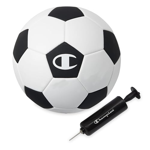 Champion Soccer Ball Youth & Adult – Matte Finish, 32-Panel Design, Enhanced Control, Sizes PVC Cover, Sizes 3,4 and 5 for Indoor & Outdoor Training, Includes 6" Pump - color: Classic White/Black, size: 5
