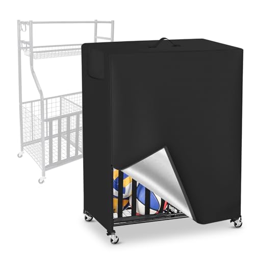Basketball Rack Cover Garage Sports Equipment Organizer Cover for Ball Storage Rack Waterproof & Dustproof Sports Organizer Bag 38" L x 18" W x 45" H Black