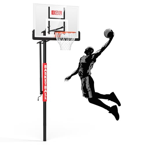 IGL In ground Basketball Hoops Outdoor, 10ft Height Adjustable Basketball Goal In ground with Shatterproof Backboard and Pro-Style Rim - size: 52 inch Backboard - In Ground