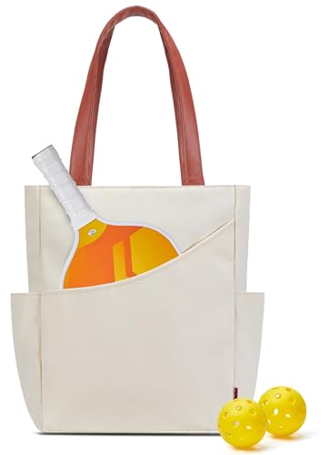 Pickleball Bag for Women Stylish Nylon Tote Fits 2 Paddle, Ball, Gear, Utility Shoulder Handbag for Sports - color: Beige
