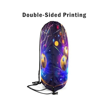 Castle Fairy 3D Football Drawstring Backpack,Neon Glowing Lightning Drawstring Bag,Cool Footballs Adjustable Draw String Bag,Lightweight - color: Purple Golden