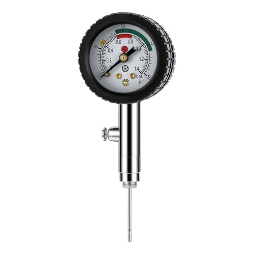 MEASUREMAN Multi-Sport Ball Pressure Gauge with Deflation Button 0-20PSI/0-1.4 Bar & Color-Coded, 3.6x1.8in Lightweight for Soccer, Football, Basketball, Volleyball Pressure Measurement