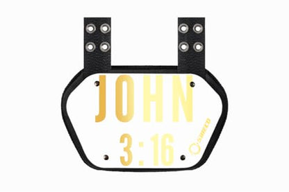 O Shield Golden Cross Chrome Football Back Plate, Lower Back Pads for Football Players, Rear Protector, Cross Series - size: Youth (Weight less than 180 Pounds), style: John 3:16 White