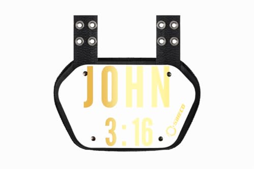 O Shield Golden Cross Chrome Football Back Plate, Lower Back Pads for Football Players, Rear Protector, Cross Series - size: Youth (Weight less than 180 Pounds), style: John 3:16 White