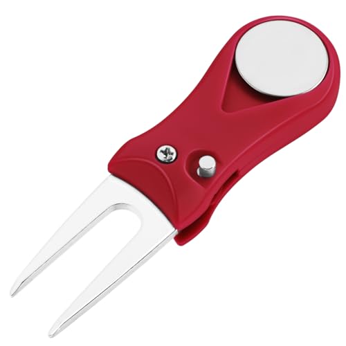 2 Pack Foldable Golf Divot Tool, Magnetic Turf Repair Tool with Spring Loaded Fork, Portable Golf Divot Repair Tool and Removable Ball Marker, for Repair Lawn Ball Marks,Mark Shots