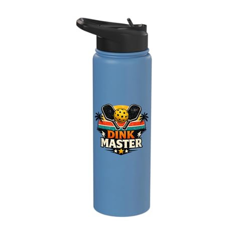 Dink Master Funny Pickleball Player Paddle Sports Stainless Steel Insulated Water Bottle - color: Light Blue