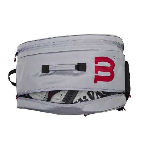 WILSON Super Tour Pickleball Bag - Holds up to 3 Paddles, Grey/Red/Black