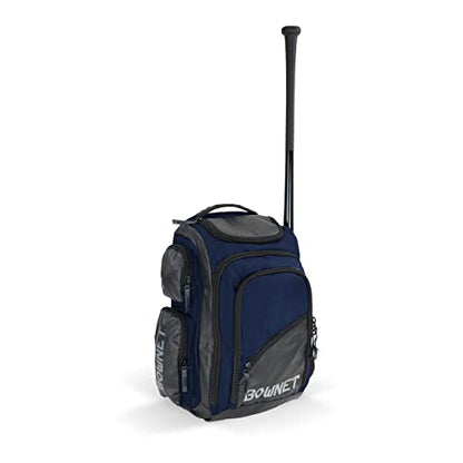 Bownet Commando Coaches Bat Bag – Baseball & Softball Backpack with Fungo Holder, 15.5” Laptop & Tablet Pocket, Large Gear Storage, Padded Straps, Youth & Adult, Navy Blue - color: Navy Blue
