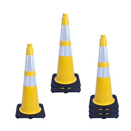 6 Pack Yellow 28 Inch Black Base Traffic Cones for Road Work, Parking Lots, Event Control & Warehouse Safety (6, Yellow, 28 Inch) - color: Yellow, size: 28 Inch