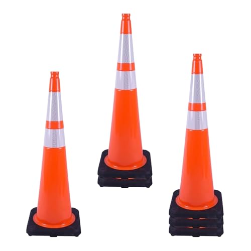 6 Pack Orange 36 Inch Black Base Traffic Cones for Construction Zones, Traffic Control, Municipal Work & Worksite Safety (6, Orange, 36 Inch) - color: Orange, size: 36 Inch