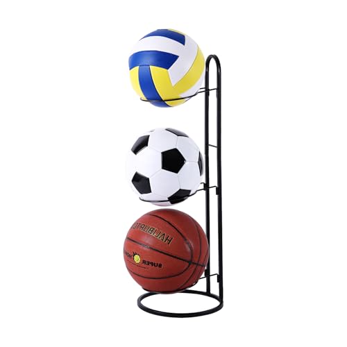Tiita Basketball Ball Storage Rack, 3-Tier Garage Sport Equipment Organizer, Freestanding Ball Storage Holder Removable Vertical Display Stand for Volleyball, Soccer, Football & Basketball