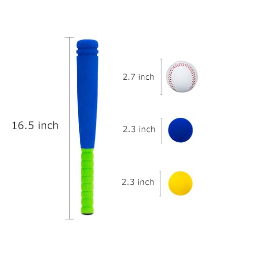 CeleMoon 16.5 Inch [Mini Size] Soft Kids Foam Baseball Bat Toy Set with 6 Balls, Gift for Toddler Age 3 Years Old Indoor Outdoor Sport T Ball Bat Playing Sport Game (Blue)