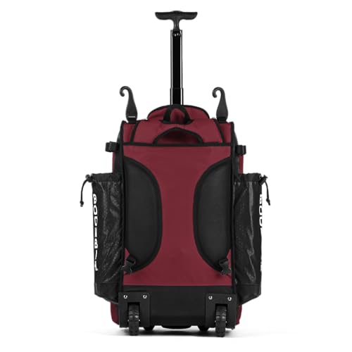 Boombah Catchers Superpack Hybrid Rolling Bat Bag - Multiple Colors - Wheeled & Backpack Version - color: Black/Cardinal