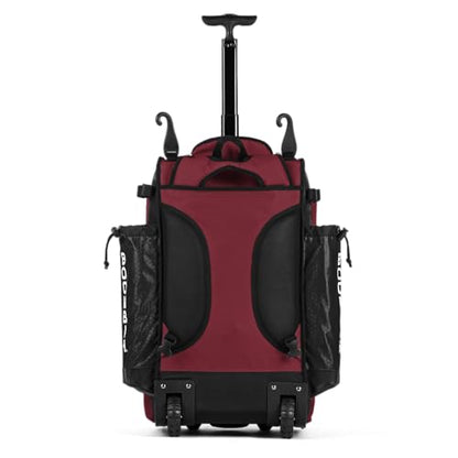 Boombah Catchers Superpack Hybrid Rolling Bat Bag - Multiple Colors - Wheeled & Backpack Version - color: Black/Cardinal