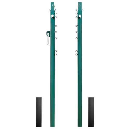Aoneky Permanent Adjustable Volleyball Post System - Complete Set with 2 Steel Poles & Ground Sleeves, 6 Height Settings for Badminton & Volleyball, Includes Winch for In-Ground Install - color: Green, style: Square