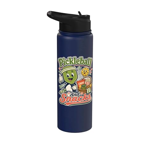 Pickleball Snack Break Court Humor Funny Retro Saying Stainless Steel Insulated Water Bottle - color: Navy Blue