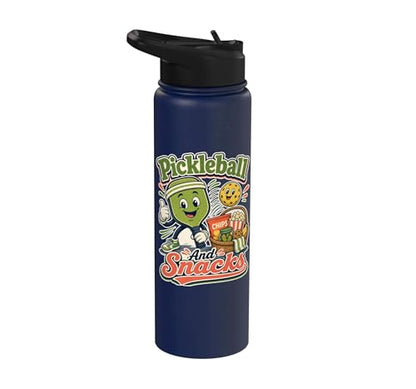 Pickleball Snack Break Court Humor Funny Retro Saying Stainless Steel Insulated Water Bottle - color: Navy Blue