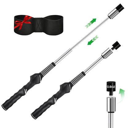 Retractable Golf Swing Trainer, Portable Golf Grip Trainer Right Hand with Practice Golf Club Weights for Enhance Swing Technique, Beginners Tempo Trainer for Chipping Hitting