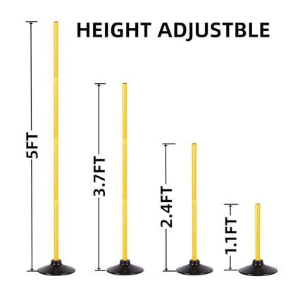 6 Pcs 5 FT Adjustable Agility Training Poles for Soccer,Basketball,Football, Horse,Dog-Speed and Agility Training Equipment Sports Training Poles with Rubber Bases and Bag - color: yellow