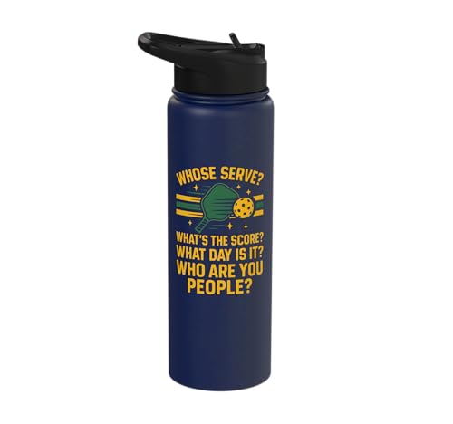Funny Pickleball Paddle Whose Serve? What's The Score? What Stainless Steel Insulated Water Bottle - color: Navy Blue