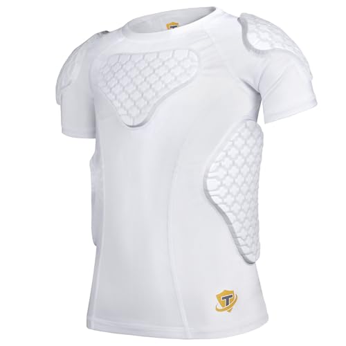 Youth Boys Football Padded Shirt Rib Chest Protector 6-Pads for Football Baseball Basketball Lacrosse - color: White, size: X-Large