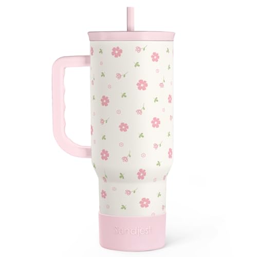 Floral 40oz Tumbler with Handle and Straw – Flowers Insulated Stainless Steel Travel Coffee Mug for Women Girls - Gift Idea for Birthday Christmas Mothers Day - color: Floral 2