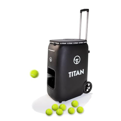 Titan ONE Tennis Ball Machine with 130-Ball Capacity & Internal Oscillation | Remote Control via Free App, 80 MPH Speed, Portable with Trolley Handle & Wheels