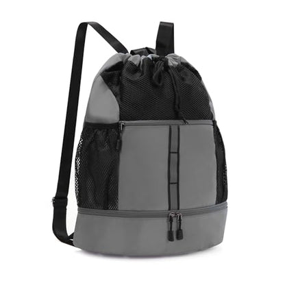 Valleycomfy Drawstring Gym Bag Sports Backpack With Shoe Compartment and Reflective Strips Grey - color: Grey08