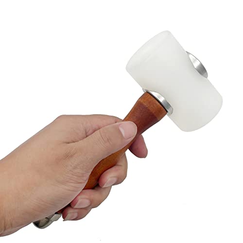 Leather Carving Hammer Mallet Wood Handle Nylon Hammer Mallet for Leathercraft Leather Carving DIY Leathercraft Mallet, Nylon T Head Wood Handle 7.4 Inch - color: Brown and White