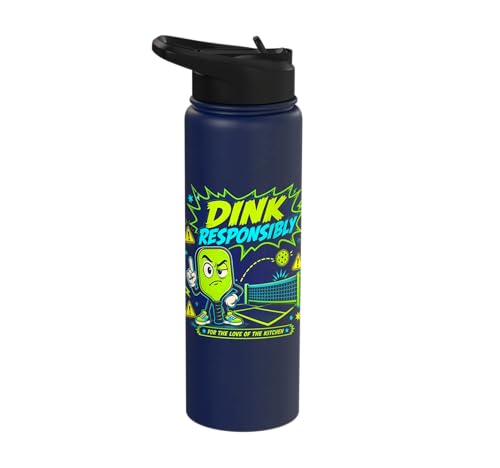 Dink Responsibly Pickleball Kitchen Court Stainless Steel Insulated Water Bottle - color: Navy Blue