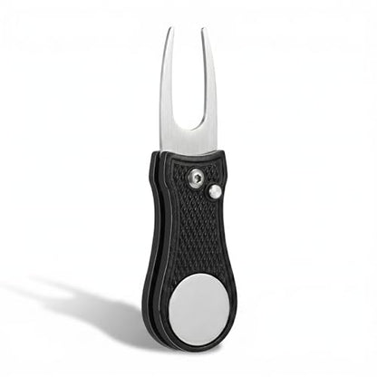 Mile High Life Golf Divot Repair Tool, All Metal Foldable Divot Tool with Pop-up Button & Magnetic Ball Marker - color: Black Bone