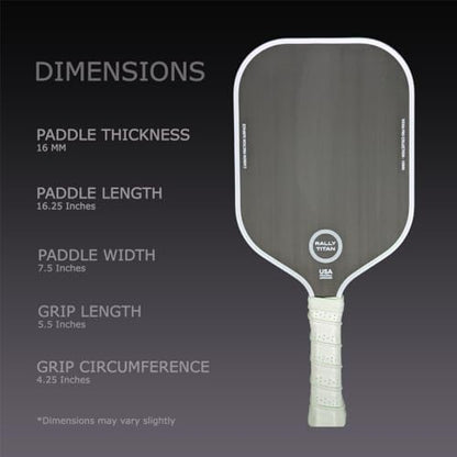 16 MM Titan Pro Control Pickleball Paddle | USAPA Approved | T700 Textured Carbon Fiber Friction Surface | Polypropylene Honeycomb Core | Rally Titan Pickleball Paddles | Single Paddle with Cover