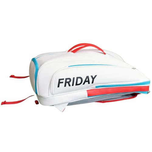 Friday Pickleball Equipment Backpack, Two Padded Paddle Compartments, Six Zippered Pockets, Durable Nylon Material, Separate Shoe Compartment, Ergonomic Handles and Shoulder Straps