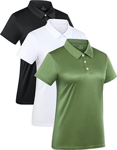 3-Pack Women's Short-Sleeve Sport Polo Shirts Quick Dry Moisture-Wicking Activewear Polos Tops for Work