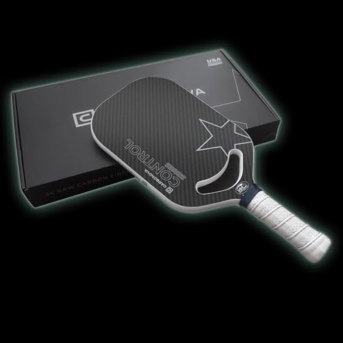 Control Series Pickleball Paddle, Black Raw Carbon Fiber with White Grip, Designed in The USA, Professional Grade, 16mm