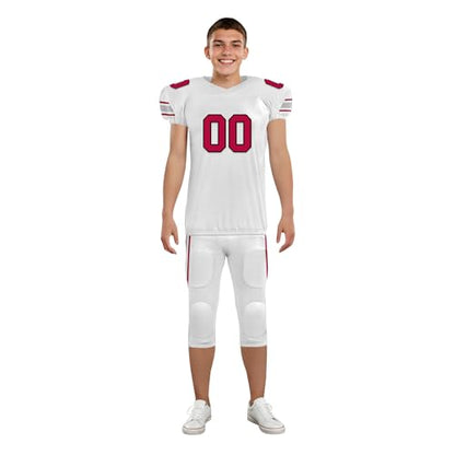 Youth Football Practice Jersey, Custom Blank Kids Practice Football Uniform Sportswear for Boys Training Games - color: White Red Sliver
