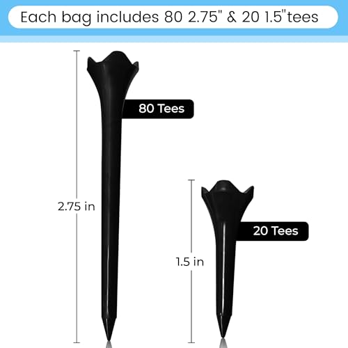 All Teed Up Premium Plastic Golf Tees - Black- 2.75 & 1.5 Inch Plastic Combo Pack - color: Black, style: 2.75/1.5 Inch Plastic