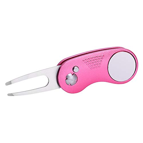 Mile High Life Golf Divot Repair Tool, All Metal Foldable Divot Tool with Pop-up Button & Magnetic Ball Marker - color: Pink Curve