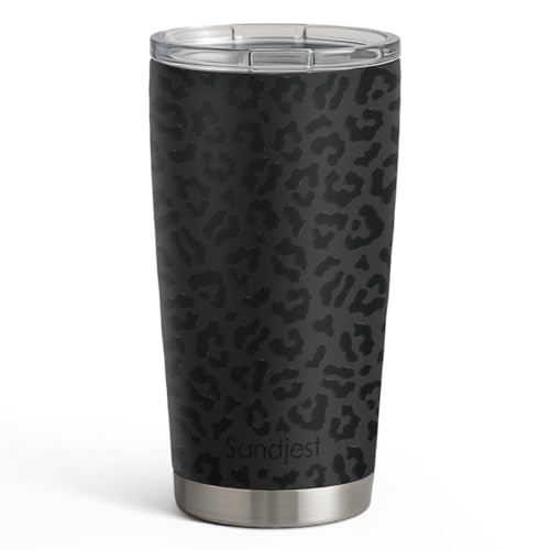 SANDJEST Leopard Print Tumbler 20oz Stainless Steel Insulated, Black Leopard Travel Coffee Cup, Bow Gifts for Women Girls Teen, Birthday Christmas - color: Black Leopard